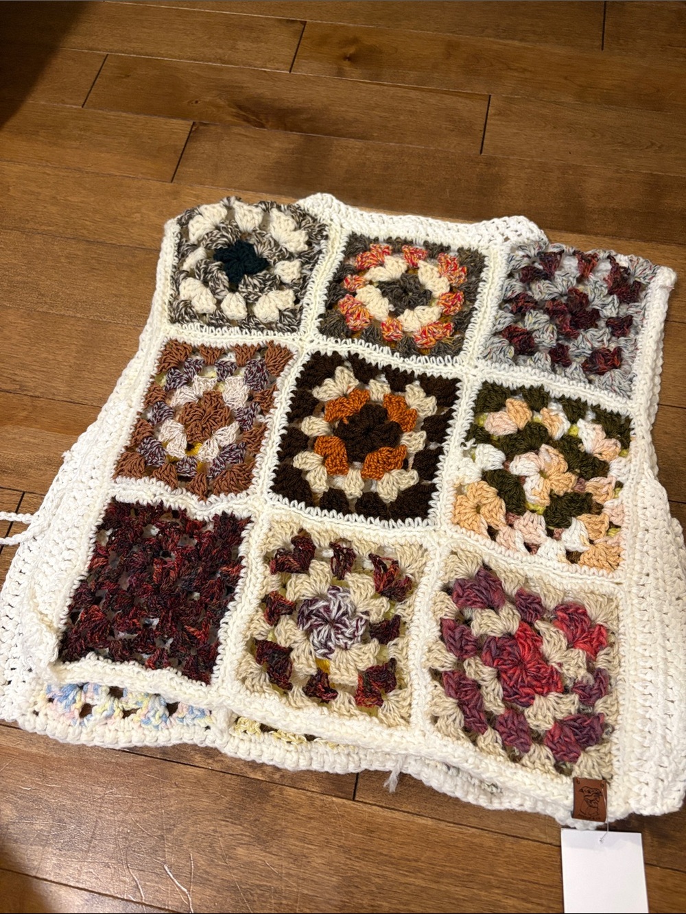 Vintage Upcycled Neural Browns and Yellows granny square blanket vest